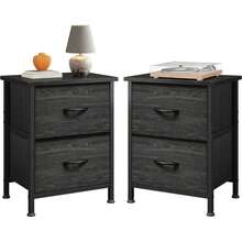 All Dresser With 2 Drawers, Bedside Furniture, Night Stand, End Table With Fabric Bins For Bedroom, Closet, Entryway, College Dorm, Dark Grey |   End Table With Fabric Bins For Bedroom, 15-Min Quick-Assembly, Sturdy Metal Frame & Adjustable Feet CUBM - Charcoal Black (Set Of 2) - View 2