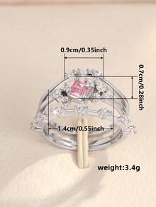 3pcs Set Elegant Cubic Zirconia Rings For Women, Wedding Engagement Party Jewelry, Valentine's Day Gift - Silver - View 5