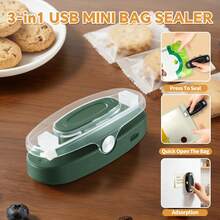 Lalayuan 1pc Rechargeable 3-In-1 Mini Bag Sealer, Handheld Heat Sealer, Portable Food Sealer For Snack Plastic Bags, Quick Heat Seal For Kitchen Food Storage - Green With Charging Cable - View 8
