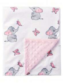 1pc Double Layer Baby Blanket, Bean Fleece Tactile Blanket, Stroller Blanket, Cute Animal Print, Bath Gift - Multicolor - View 11