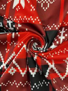 Plus Size Christmas Reindeer Plaid Print Jumpsuit, Long Sleeve Round Neck Wide Leg One-Piece Set, Casual Holiday Loungewear For Curvy Women - Red - View 4