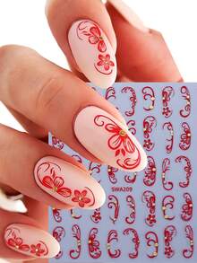 4PCS Retro Flower Nail Stickers, Gold Silver European Pattern Design Nail Art Stickers, DIY Nail Supplies Charm Decoration - Multicolor - View 7