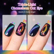 Beetles 6 Colors Chameleon Cat Eye Gel Nail Polish Set, Rainbow Cosmos Double-Light Magnetic Effect With 2 Magnets & Star Stickers, Soak Off UV Nail Art For Home Manicure & Gifts For Women - 6 Colors Chameleon Cat Eye - 查看 4