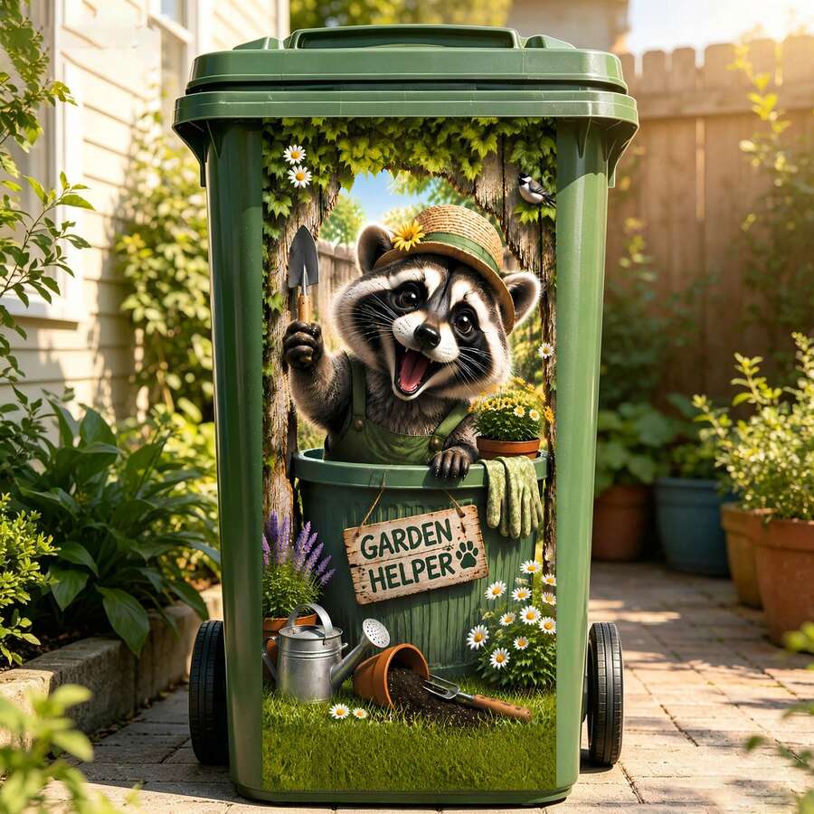 Waterproof Outdoor Trash Can Sticker, Removable Vinyl Decal, Funny Raccoon Dachshund Poodle Chihuahua Chicken Giraffe Sitting On Toilet Reading Newspaper Meme Pattern, Sidewalk Trash Can Home Yard Decor Gift - Animal-themed Trash Can Stickers - View 1
