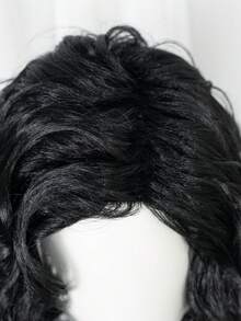 Men Layered Black Medium Wavy Synthetic BOB Wig, Natural Loose Curly Shoulder Length Costume Wig For Halloween, Cosplay, Themed Party & Fancy Dress Outfit - Multicolor - View 9