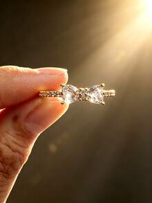1pc 18K Gold Plated Luxury Diamond Ring, Vintage Bow, Square, Round, Heart, Teardrop Shape Rings, Suitable For Women And Girls Holiday, Party, Daily Wear, Jewelry Gift - Golden - View 10