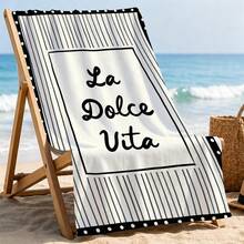 1pc Black & White Retro Striped Beach Towel, Soft Absorbent Lightweight Towel, Suitable For Adults And Teens, Perfect For Beach, Travel And Swimming Beach Blanket - Multicolor - View 6