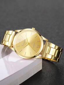 Women's Alloy Band Classic Minimalist Roman Numeral Dial Elegant Quartz Watch, Gift For Girlfriend (1pc/Set) Watch Box Not Included - Gold - View 4