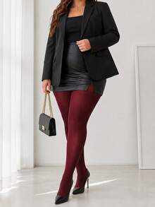 1pc Women's Wine Red Shaping Leggings, Light-Compression Butt-Lifting Stretch Pants For Christmas, Holiday Parties & Evening Wear - Burgundy - View 2