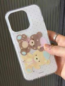 1pc Ins Brown Bear IMD Full Coverage Shockproof TPU Phone Case Compatible With IPhone 17 16 15 14 13 12 11 - Multicolor - View 2