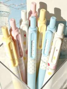Ins Plaid Polka Dot Cream Color Click Pen ST Smooth Tip Highly Attractive Girly Style Stationery For Journaling And Writing - A - View 1