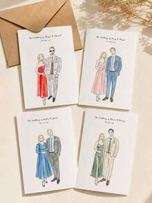 Custom Line Art Portrait Wedding Card, Personalized Sketch Couple Drawing Greeting Card With Custom Photo & Text. Elegant Minimalist Hand-Drawn Illustration, Ideal For Wedding Invitations, Anniversary Gifts And Wedding Day Keepsakes For Couples. - Multicolor - View 3