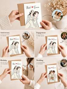 Personalized Custom Minimal Faceless Couple Portrait Card, Custom Photo And Names Line Drawing Greeting Card. Elegant Simple Outline Artwork, Thoughtful Romantic Souvenir For Anniversary, Engagement And Special Couple Occasions. - Multicolor - View 6