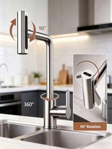 Stainless Steel Kitchen Faucet With Waterfall Function, Single Handle 4-Mode Hot & Cold Water Tap, High Arc Spout With 360° Swivel, Dual Control Handle Anti-Splash Design, Modern Bohemian Style, Durable Stainless Steel Material, Single Hole Installation, Includes Installation Hardware, Perfect For Kitchen And Bathroom Sinks, Essential Modern Home Accessory, Ideal Holiday Gift And Home Renovation Choice - Silver - View 6