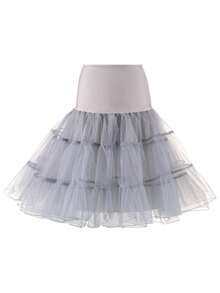 XKTRXF 1pc Elastic Waist Knee-Length Layered Mesh Slip Dress, Vintage Style. Valentine's Day Accessories - Black - View 15