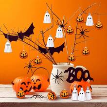 Set Ornamen Gantung Halloween 12 Buah – Dekorasi Datar 2D Berisi Hantu Perak Lucu dan Emas – Ideal untuk Pohon Halloween dan Dekorasi Pesta di Rumah - MultiWarna - View 1