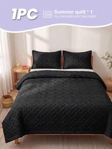 1pc Summer Lightweight Quilted Cooling Blanket, Solid Color Curved Grid Soft Quilt, Breathable And Cool All Night, Ultra Soft And Comfortable, Fits All Bed Sizes, Ideal For Bedroom And Dorm Decor (Pillow And Pillowcase Not Included) - Black - View 3