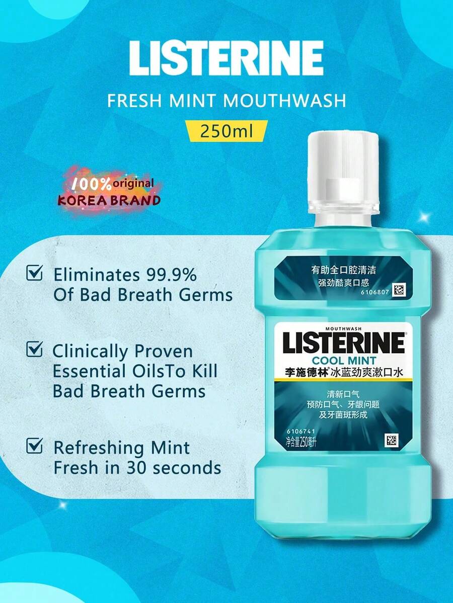 listerine 零酒精漱口水,無酒精溫和清新香味,殺滅口臭細菌,溫和清潔並提神,有助於維護牙齦健康,日常口腔護理,節日禮物,母親節禮物,250毫升/8.45液量盎司