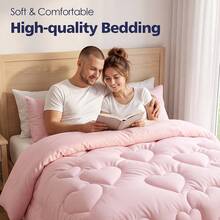 Pink Quilted Comforter Duvet Insert-All Season GentleSoft Down Alternative Bedding With Floral, Scroll & Heart Quilting Designs, 8 Corner Tabs, Anti-Shift Machine Washable Fluffy Breathable Duvet, Twin/Full/Queen/King Size, Cozy Gift For Women & Men - Heart-pink - View 2