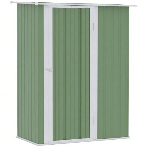 Garden Shed Tool Storage With Door Outdoor Steel Green 142 X 84 X 189 Cm - 綠色 - 查看 1