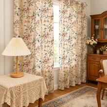 NOSBEI 2pcs Grommet Top + 3pcs Rod Pocket Faux Linen Multi-Color Wildflower Vine Curtain Set, Sheer Semi-Transparent Window Decor, Suitable For Bedroom Kitchen, Romantic Country Home Decor - Multicolor - View 5