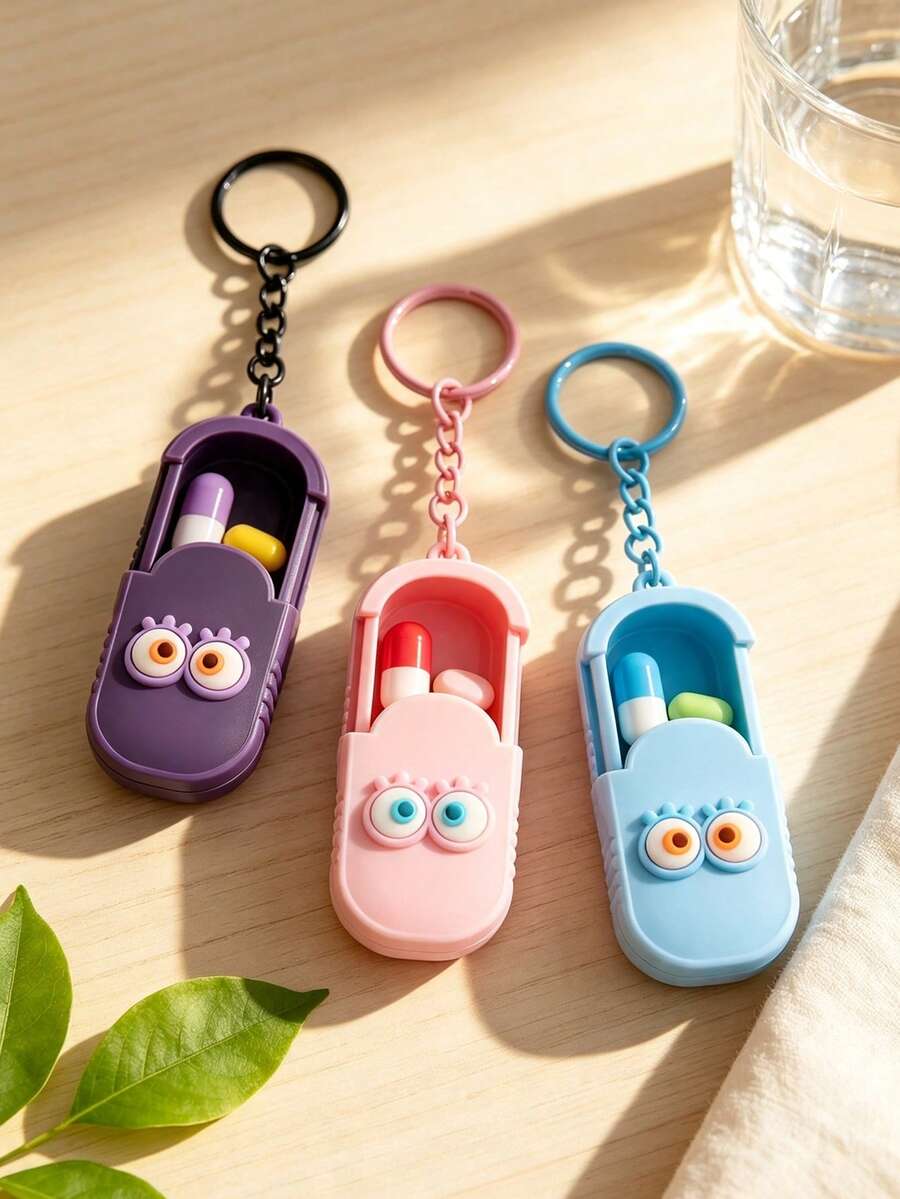 Portable Small Pill Box With Eye Patch, Portable Pill Box With Keychain, Office Worker Pill & Vitamin Storage Box, Handmade Mini Pill Box, Travel Medicine Storage Box, Daily Vitamin Pill Box, Pocket Pill Box, Compact Small Pill Box, Daily Pill Storage Container, Waterproof Pill Box, Daily Medication Organizer, Keychain, Home Essential, Travel Essential
