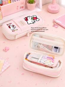 SANRIO Cute Hello Kitty Print Large Capacity Pencil Case, Multi-Function Pencil Box, Cosmetic Storage Travel Bag, Aesthetic Campus Stationery Organizer - Multicolor - View 2