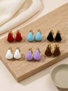 1 Pair Colorful Enamel Teardrop Hoop Earrings, Water Drop Earrings, Minimalist Daily Fashion Jewelry For Women Wedding/Party/Daily Wear - Red - View 1