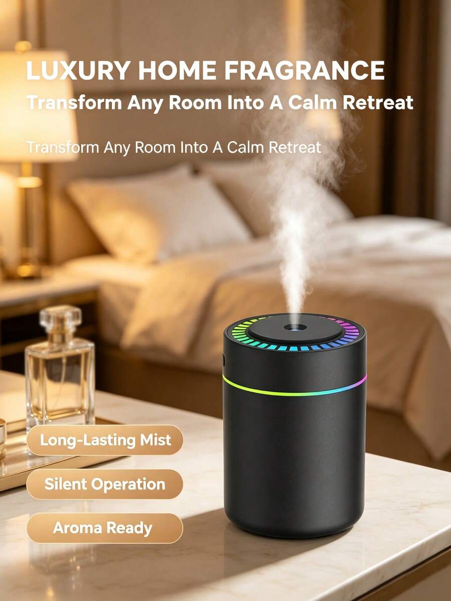 180ml Mini Car Humidifier With Romantic Colorful LED Ambient Night Light, Large Mist Output, Quiet Operation, Auto Timer, 2 Working Modes, Compatible With Essential Oils (6 Fragrance Options), Car And Home Dual-Use Ultrasonic Aromatherapy Diffuser, Compact And Portable, USB Powered, Suitable For Car, Office, Bedroom, Living Room, Study, Bathroom - A - View 1