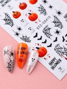 2pcs Cute Ghost Pumpkin Halloween Nail Stickers, Spider Web Spider Bat Horror Design Nail Decals, Suitable For Trick Or Treat Party Nail Decoration, Women Girls Nail Art Supplies - Multicolor - View 2