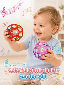 1pc Baby Soft Grip Ball Rattle, Early Education Sensory Toy With Bell, Develops Motor Skills, Easy To Grip Montessori Toy, Holiday/Birthday Gift - Multicolor - View 3