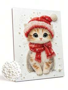 Cat Pattern Pearl Painting Set Adult Round Half Pearl Rhinestone Art Craft Home Wall Decor Holiday Gift - Sets - View 9