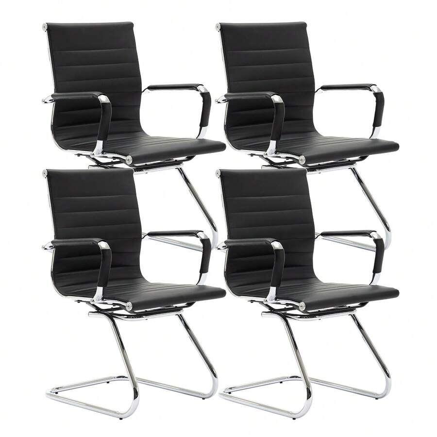 WAHSON OFFICE CHAIRS 4PCS PU Leather Office Chair Metal Frame Conference Chair For Meeting Room/Reception Area - 黑色四把 - 查看 1