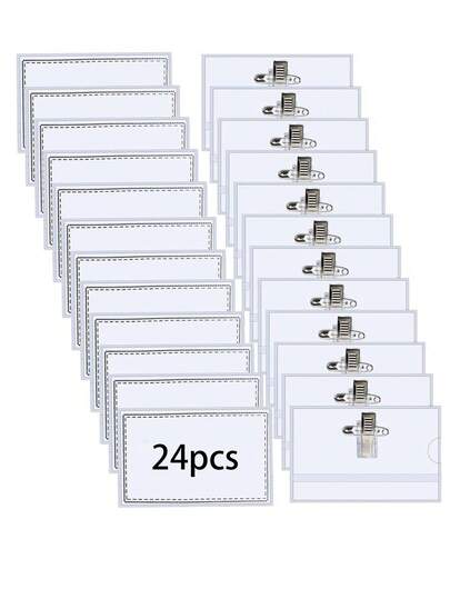 50/24/10/5/2 Etiquetas de Nombre Divertidas con Clips y Alfileres (9 X 5.6 Cm) – Portacredenciales de Plástico Transparente Horizontal para Oficina, Escuela y Conferencias; Portacredenciales de PVC Duraderos con Accesorios Combinados de Clip/Alfiler y Clips de Credencial Reforzados.