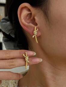Summer 2pcs 14K Gold Plated Cubic Zirconia Earrings Elegant Elegant Lucky Knot Stud Earrings For Women - Gold 1 - View 6