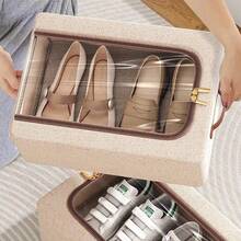 1pc Linen Shoe Storage Box, Home Wardrobe Bed Under Shoe Moisture-Proof Dust-Proof Shoe Rack, Foldable, With Thickened Fixed Steel Frame, Suitable For Dorm, Wardrobe, Bed Under Organization And Storage - View 9