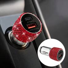 1件裝雙USB車用充電器，亮面手工水鑽水晶鑽石人造車飾，5V快充適配器，通用Android/手機，適合男女的完美節日/生日禮物 - 彩色 - 查看 59