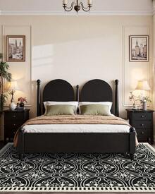 Latte&Fog Alfombras de 153 x 215 cm para Sala de Estar y Dormitorio,Moderna Abstracta Lavable, de Pelo bajo Antideslizante Estilo Boho para Sala de Estar, Oficina, Dormitorio(Negro 5x7ft) - Plateado - Ver 6