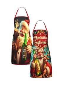 4Pcs Funny Santa Beer DJ Print Christmas Kitchen Baking Aprons SetChristmas Craft Brews Apron Set Of 4, Funny Santa & Reindeer Pattern Kitchen Aprons, Festive Holiday Cooking Baking Apron For Christmas Party Home Bar Decorations Gift - Multicolor - View 15
