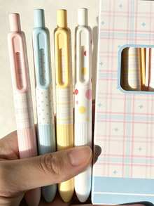 Ins Plaid Polka Dot Cream Color Click Pen ST Smooth Tip Highly Attractive Girly Style Stationery For Journaling And Writing - A - View 8