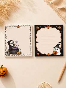 1pc/2pcs Halloween Grim Reaper & Gothic Memo Pad / With Skeleton Witch Cauldron, Spooky Ghosts, Pumpkin Desk Writing Paper / Suitable For Journaling, Office, Study / Square Stationery For To-Do Lists, Witchcraft Decor, Multi-Purpose Gift - A - View 1