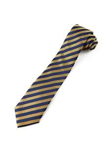 ZLQ&GOU 1pc College Style Yellow & Blue Striped Design Tie, 7cm Polyester Jacquard Men's Necktie, Suitable For Wedding Party Gathering Gift Tie - Multicolor - View 3