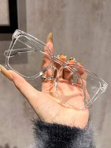 3pcs/1pc Women's Leopard Print Bohemian Style TR Material Square Oversized Transparent Glasses, Returning To School,Suitable For All Seasons - Transparent - View 12