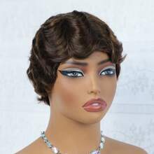 Finger Wave Wig Human Hair Wig Pixie Cut Wig Brown Wig Women's Short Hair Wig Retro Style Suitable For All People - S4 - View 8