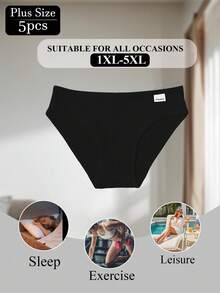5pcs Plus Size Women's Cotton Panties: Comfortable Ribbed Panties, Ribbed Texture, Soft Fabric, Lightweight Design - Multicolor - View 6