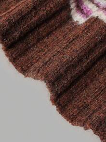 Women's Brown Pink White Colorblock Striped Knit Sweater, Vintage Round Neck Raglan Long Sleeve Loose Soft Short Pullover Top, Knit Sweater For Women - Brown - View 4