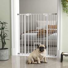 Barrera para Perros, Doble Cierre, Puerta de Cierre Automático, 104 cm de Altura, Acero, Negro - Blanco + Plástico - Ver 8