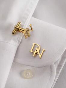 1 Pair Customized Initial Letter Cufflinks, Suitable For Men's Suits, Shirts, Business Occasions - Silver - View 9