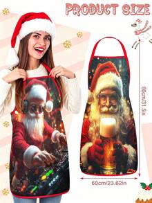 4Pcs Funny Santa Beer DJ Print Christmas Kitchen Baking Aprons SetChristmas Craft Brews Apron Set Of 4, Funny Santa & Reindeer Pattern Kitchen Aprons, Festive Holiday Cooking Baking Apron For Christmas Party Home Bar Decorations Gift - Multicolor - View 3