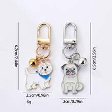 1pc Metal Cute Maltese Keychain Pet Dog Pug Pendant Bag Key Chain Car Key Ring For Women Man Gifts - Multicolor - View 6